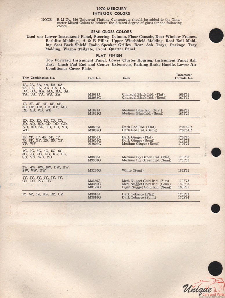 1970 Mercury Paint Charts Rinshed-Mason 2